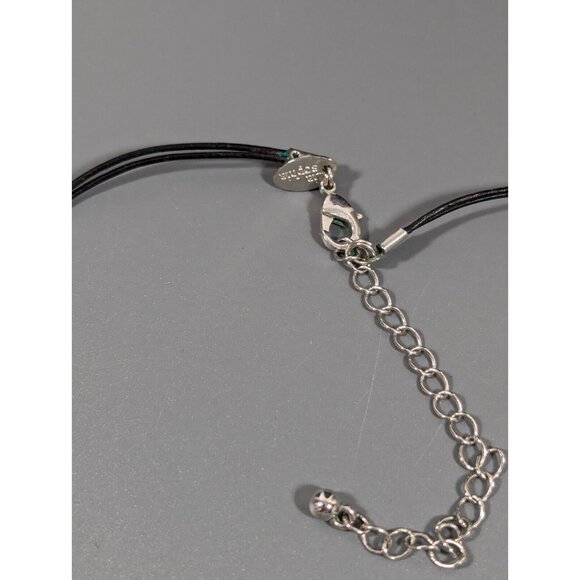 Lia Sophia Green Glass Hammered Silver Tone Triangle Cord Necklace 21 in - Picture 6 of 9